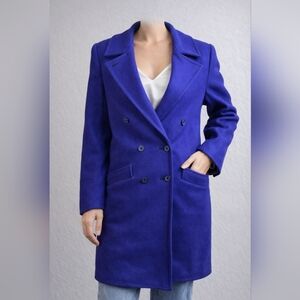Vintage Blue Double Breasted Wool Coat – Unisex (Men's S/M, women's M/L)